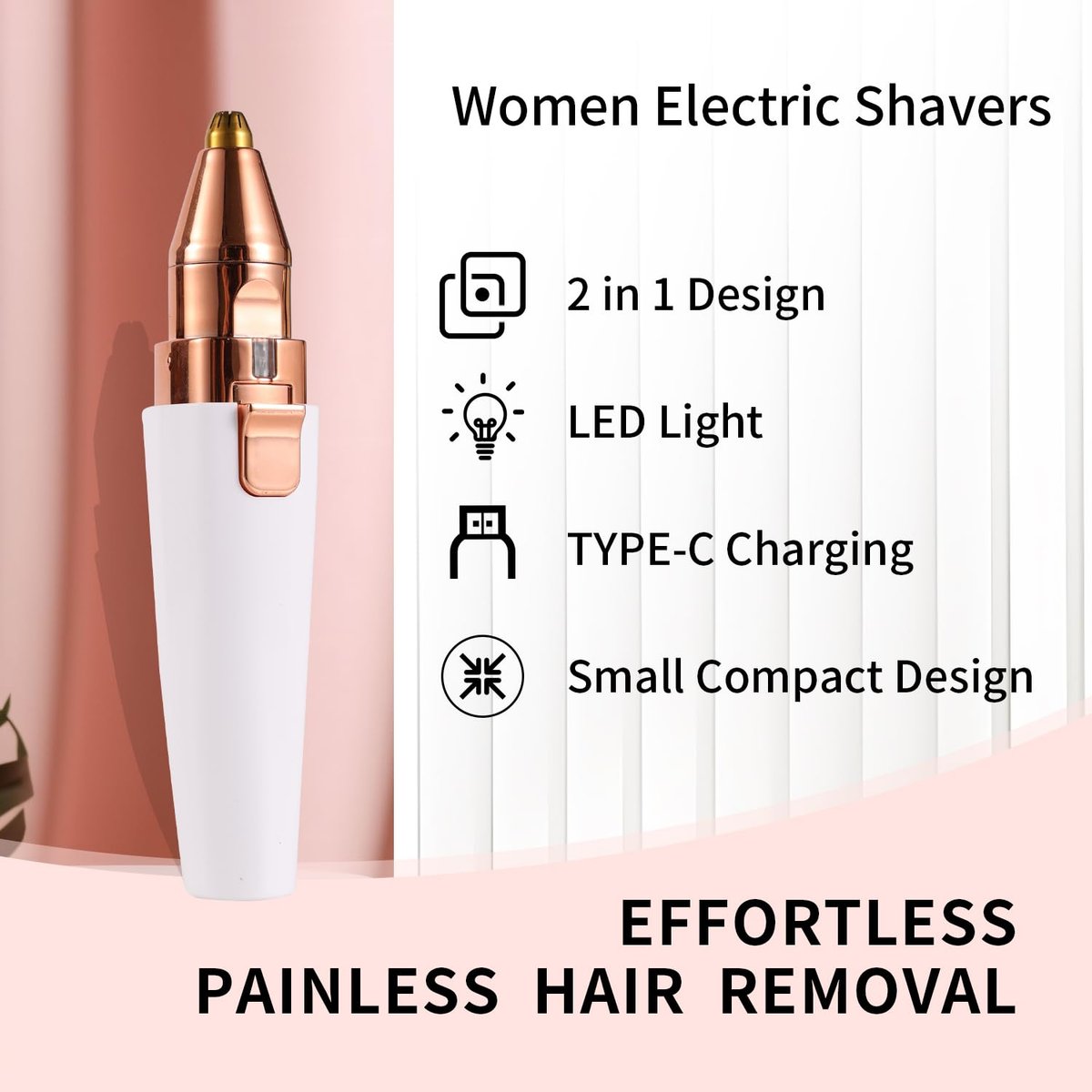 Kroaya 2-in-1 Electric Facial Hair Removal for Women – Rechargeable Chin, Upper Lip & Peach Fuzz Trimmer with LED Light & Eyebrow Shaper - görsel 5