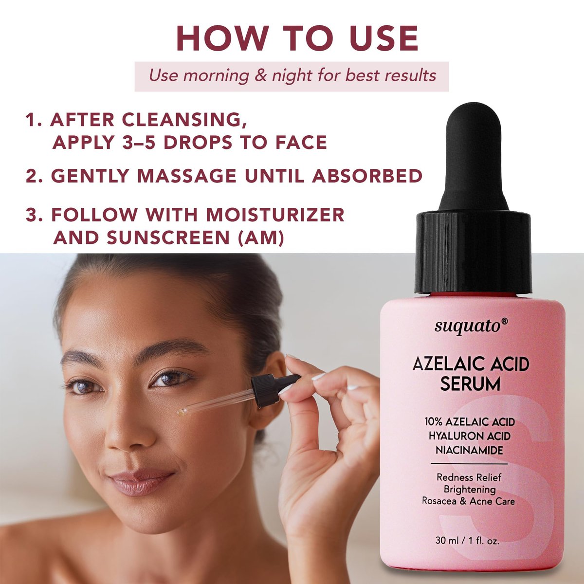 suquato Azelaic Acid Serum - 1 Fl Oz, Face Serum for Acne, Hyperpigmentation & Redness - görsel 3