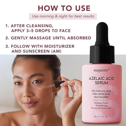 suquato Azelaic Acid Serum - 1 Fl Oz, Face Serum for Acne, Hyperpigmentation & Redness