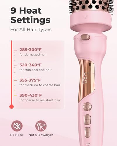 Farery 3-in-1 Thermal Brush Set: Ceramic Curling Wand & Hot Brush with 9 Temperatures, Interchangeable Barrels (1.25"/1.5"/1.75") for Short, Medium & Long Hair - Pink Avelisse