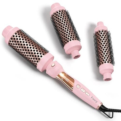 Farery 3-in-1 Thermal Brush Set: Ceramic Curling Wand & Hot Brush with 9 Temperatures, Interchangeable Barrels (1.25"/1.5"/1.75") for Short, Medium & Long Hair - Pink Avelisse