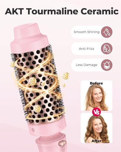 Farery 3-in-1 Thermal Brush Set: Ceramic Curling Wand & Hot Brush with 9 Temperatures, Interchangeable Barrels (1.25"/1.5"/1.75") for Short, Medium & Long Hair - Pink Avelisse