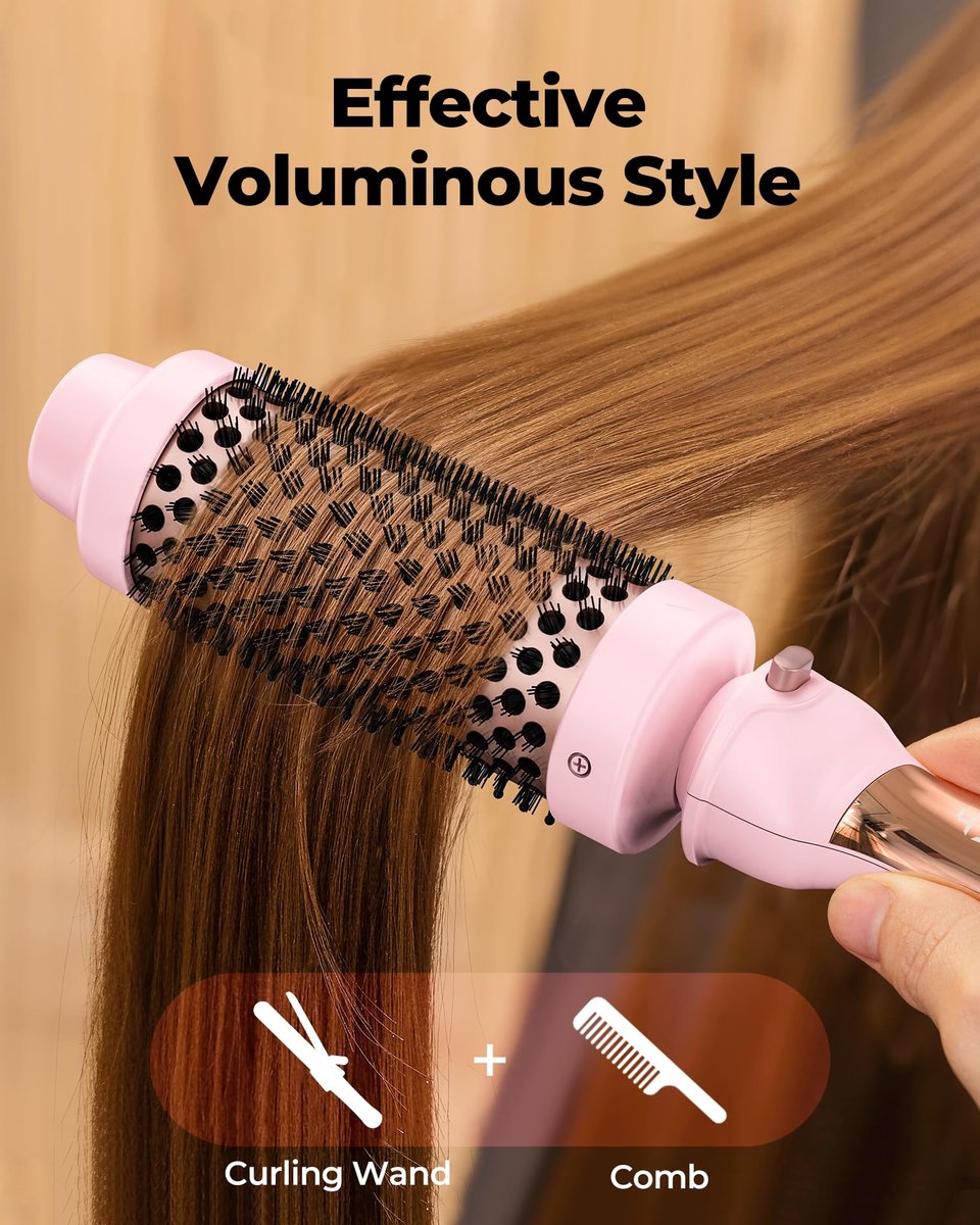 Farery 3-in-1 Thermal Brush Set: Ceramic Curling Wand & Hot Brush with 9 Temperatures, Interchangeable Barrels (1.25"/1.5"/1.75") for Short, Medium & Long Hair - Pink Avelisse