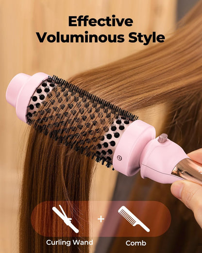 Farery 3-in-1 Thermal Brush Set: Ceramic Curling Wand & Hot Brush with 9 Temperatures, Interchangeable Barrels (1.25"/1.5"/1.75") for Short, Medium & Long Hair - Pink Avelisse