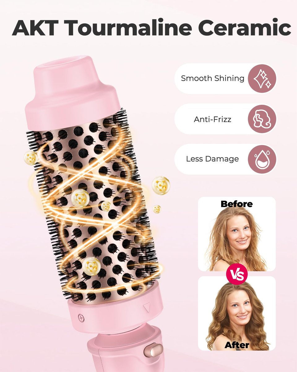 Farery 3-in-1 Thermal Brush Set: Ceramic Curling Wand & Hot Brush with 9 Temperatures, Interchangeable Barrels (1.25"/1.5"/1.75") for Short, Medium & Long Hair - Pink Avelisse