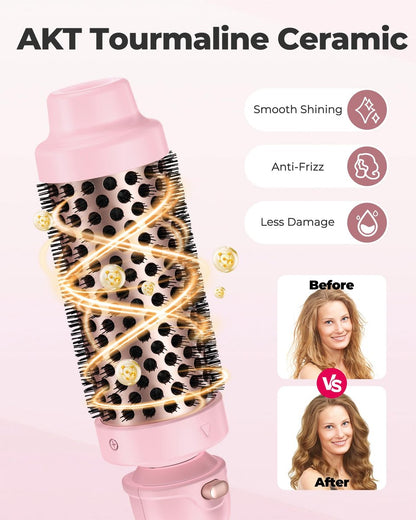 Farery 3-in-1 Thermal Brush Set: Ceramic Curling Wand & Hot Brush with 9 Temperatures, Interchangeable Barrels (1.25"/1.5"/1.75") for Short, Medium & Long Hair - Pink Avelisse