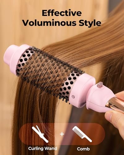 Farery 3-in-1 Thermal Brush Set: Ceramic Curling Wand & Hot Brush with 9 Temperatures, Interchangeable Barrels (1.25"/1.5"/1.75") for Short, Medium & Long Hair - Pink Avelisse