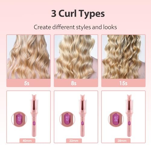 AraSyleon Automatic Curling Iron for Kids & Beginners – Safe Rotation, 12 Temp Settings (210-410°F), Ceramic Negative Ion Hair Curler Avelisse