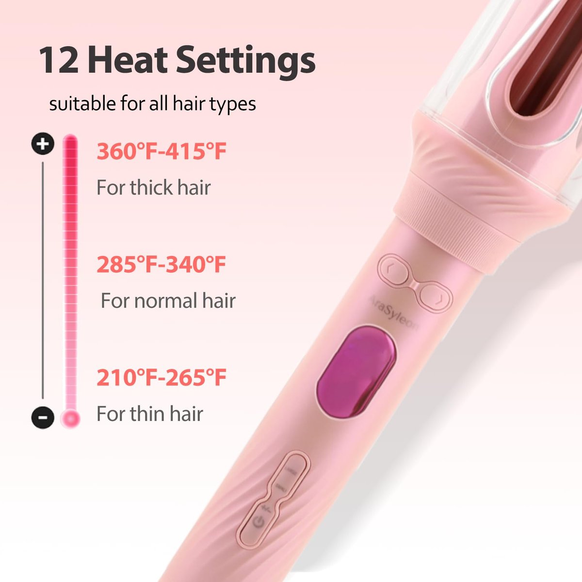 AraSyleon Automatic Curling Iron for Kids & Beginners – Safe Rotation, 12 Temp Settings (210-410°F), Ceramic Negative Ion Hair Curler Avelisse
