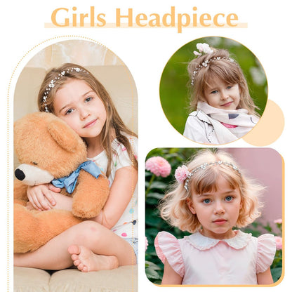 MBAIYO 2-Pack Pearl Flower Girl Headband - Adjustable Wedding Headpiece for Girls and Women, White