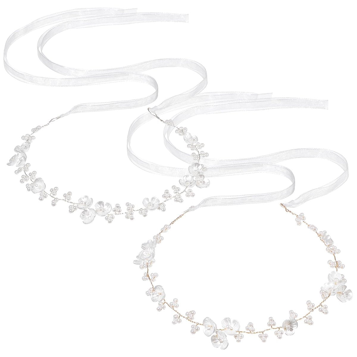 MBAIYO 2-Pack Pearl Flower Girl Headband - Adjustable Wedding Headpiece for Girls and Women, White - görsel 1