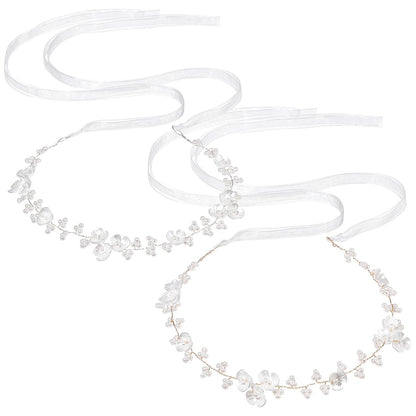 MBAIYO 2-Pack Pearl Flower Girl Headband - Adjustable Wedding Headpiece for Girls and Women, White
