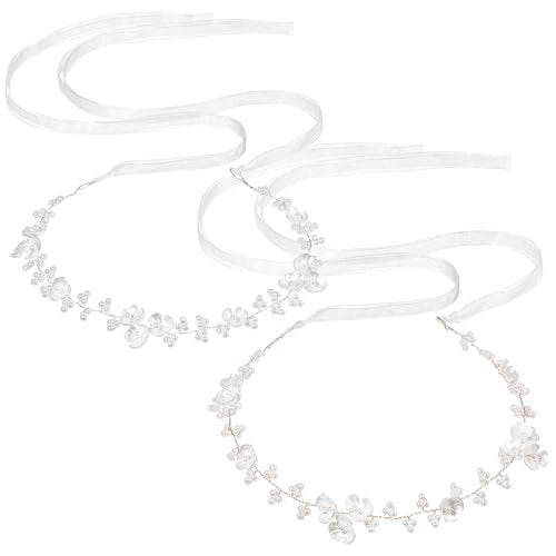 MBAIYO 2-Pack Pearl Flower Girl Headband - Adjustable Wedding Headpiece for Girls and Women, White - görsel 2