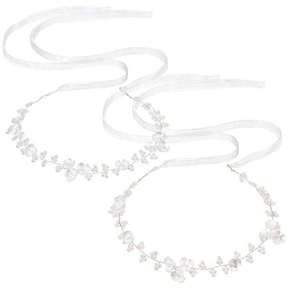 MBAIYO 2-Pack Pearl Flower Girl Headband - Adjustable Wedding Headpiece for Girls and Women, White
