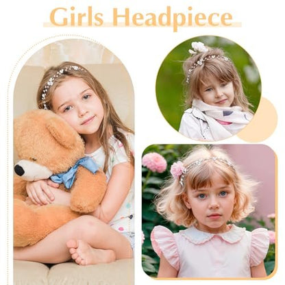 MBAIYO 2-Pack Pearl Flower Girl Headband - Adjustable Wedding Headpiece for Girls and Women, White