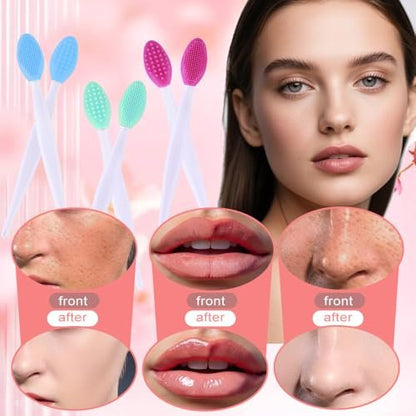 12-Piece Silicone Pore Scrub Brush Set – Face Cleansing & Lip Exfoliator for Blackhead Removal