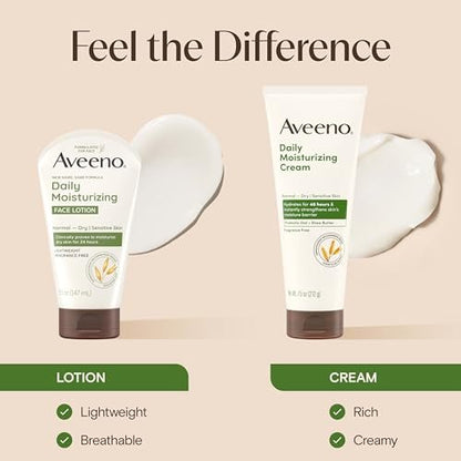 Aveeno Daily Moisturizing Cream with Prebiotic Oat & Shea Butter – 48-Hour Hydration for Normal to Dry, Sensitive Skin, Fragrance Free & Non-Comedogenic, 7.5 oz