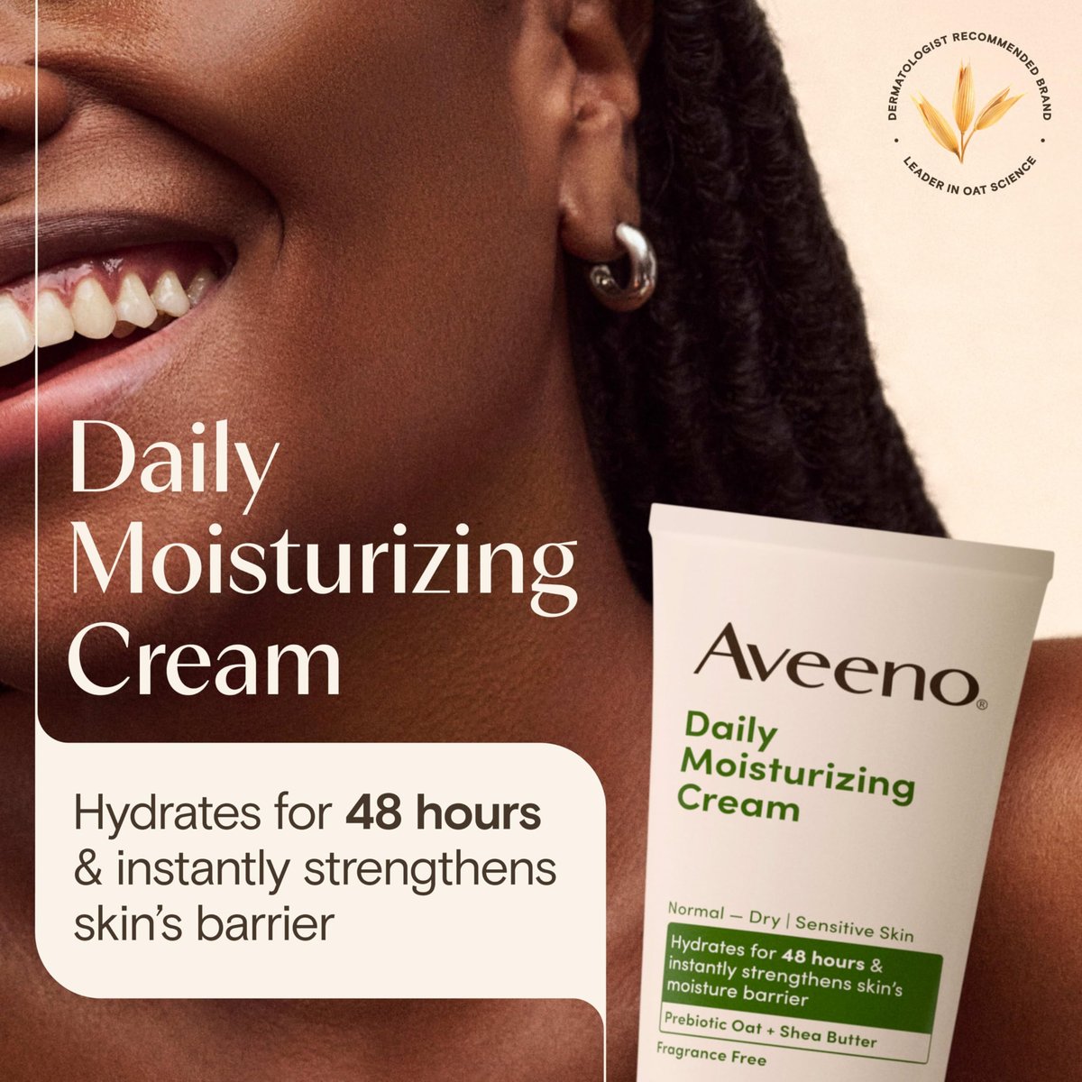 Aveeno Daily Moisturizing Cream with Prebiotic Oat & Shea Butter – 48-Hour Hydration for Normal to Dry, Sensitive Skin, Fragrance Free & Non-Comedogenic, 7.5 oz - görsel 3