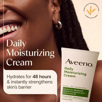 Aveeno Daily Moisturizing Cream with Prebiotic Oat & Shea Butter – 48-Hour Hydration for Normal to Dry, Sensitive Skin, Fragrance Free & Non-Comedogenic, 7.5 oz