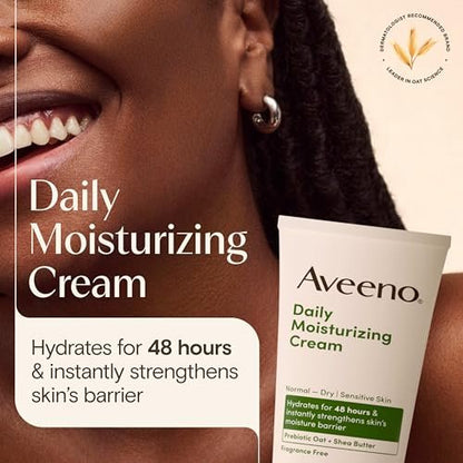 Aveeno Daily Moisturizing Cream with Prebiotic Oat & Shea Butter – 48-Hour Hydration for Normal to Dry, Sensitive Skin, Fragrance Free & Non-Comedogenic, 7.5 oz