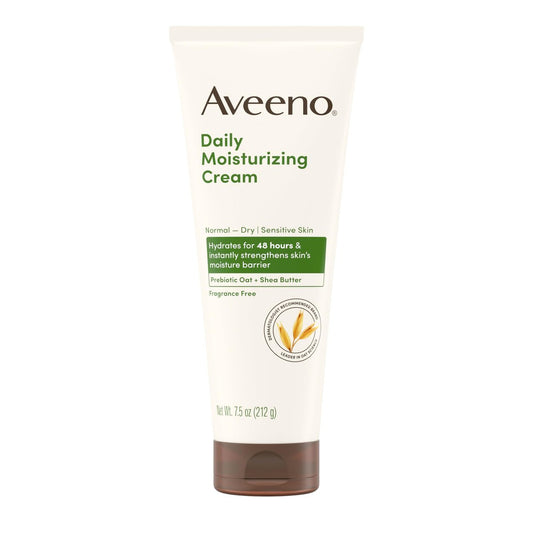 Aveeno Daily Moisturizing Cream with Prebiotic Oat & Shea Butter – 48-Hour Hydration for Normal to Dry, Sensitive Skin, Fragrance Free & Non-Comedogenic, 7.5 oz