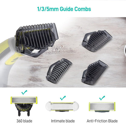CERCGVEL 1/3/5mm Guide Combs Compatible with Philips Norelco OneBlade Shaver - Precision Trimmer Guards Kit for Face and Body