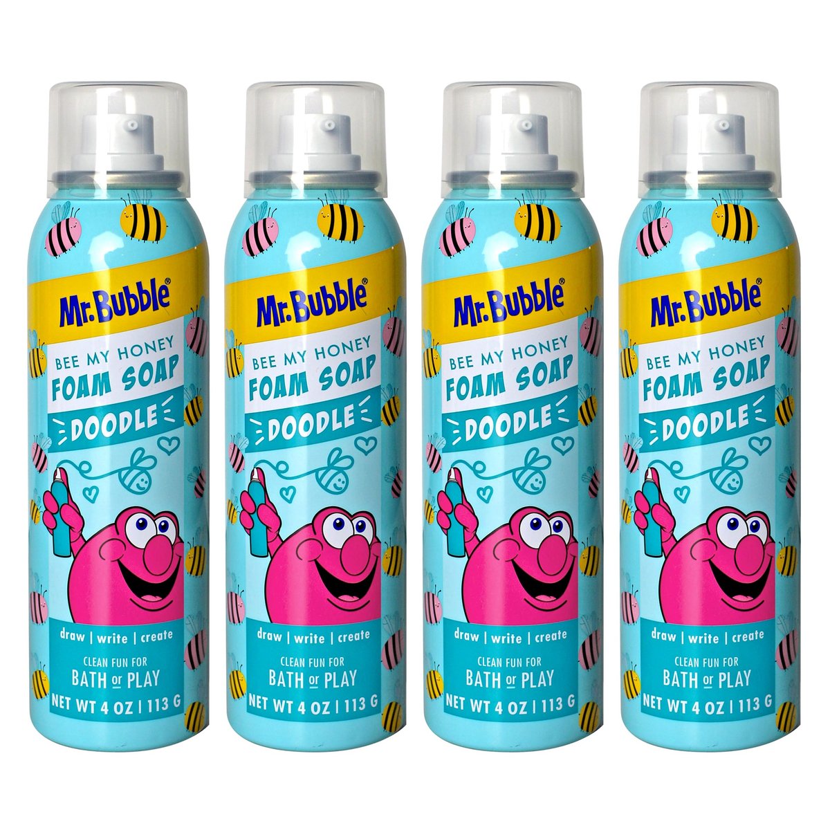 Mr. Bubble Limited Edition Foam Soap, Creativity Bath Soap, Cleans & Moisturizes, Bee My Honey (Blueberry Honey Scent), 4 oz, Pack of 4 Avelisse
