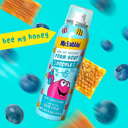 Mr. Bubble Limited Edition Foam Soap, Creativity Bath Soap, Cleans & Moisturizes, Bee My Honey (Blueberry Honey Scent), 4 oz, Pack of 4 Avelisse