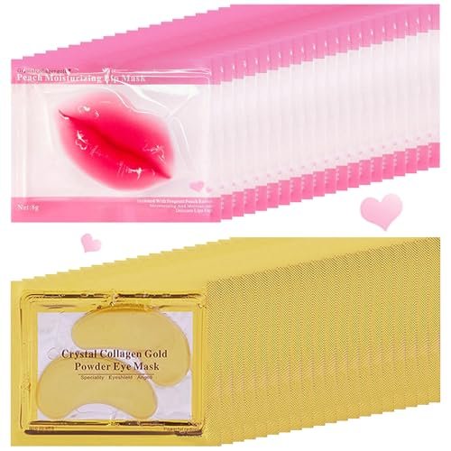 TIRDET 40 Pairs Lip Mask & Eye Mask - 24K Gold Gel Crystal Collagen Under Eye Patches for Puffy Eyes, Bachelorette Party Favors, Bridesmaid Gifts - görsel 2