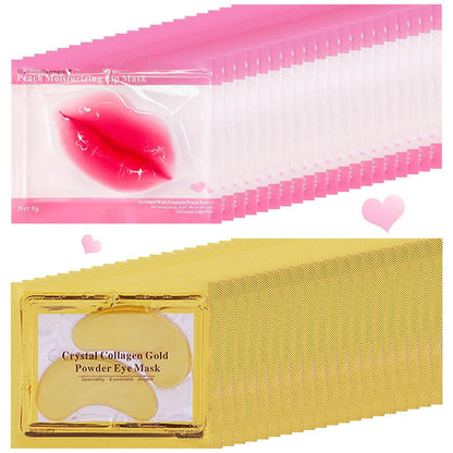 TIRDET 40 Pairs Lip Mask & Eye Mask - 24K Gold Gel Crystal Collagen Under Eye Patches for Puffy Eyes, Bachelorette Party Favors, Bridesmaid Gifts