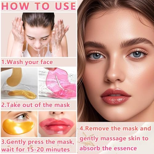 TIRDET 40 Pairs Lip Mask & Eye Mask - 24K Gold Gel Crystal Collagen Under Eye Patches for Puffy Eyes, Bachelorette Party Favors, Bridesmaid Gifts - görsel 14