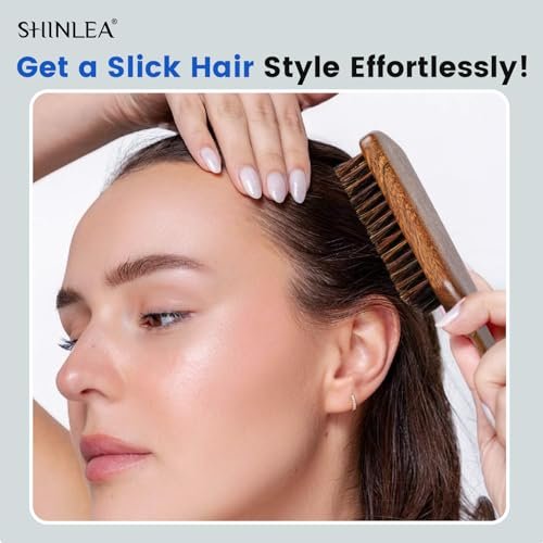 SHINLEA Boar Bristle Hair Brush for Men – Wooden Handle Beard Brush for Grooming & Softening Facial Hair, Slick Back Hair Brush for Thick & Fine Hair, Great Gift Avelisse