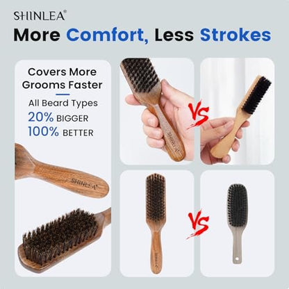 SHINLEA Boar Bristle Hair Brush for Men – Wooden Handle Beard Brush for Grooming & Softening Facial Hair, Slick Back Hair Brush for Thick & Fine Hair, Great Gift Avelisse
