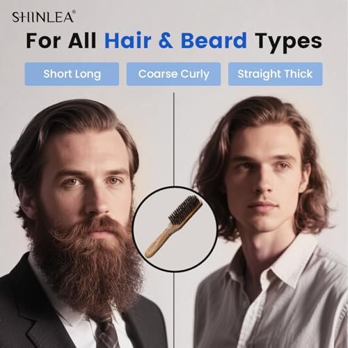 SHINLEA Boar Bristle Hair Brush for Men – Wooden Handle Beard Brush for Grooming & Softening Facial Hair, Slick Back Hair Brush for Thick & Fine Hair, Great Gift Avelisse