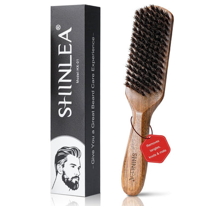 SHINLEA Boar Bristle Hair Brush for Men – Wooden Handle Beard Brush for Grooming & Softening Facial Hair, Slick Back Hair Brush for Thick & Fine Hair, Great Gift Avelisse