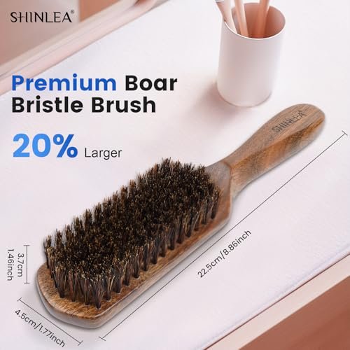 SHINLEA Boar Bristle Hair Brush for Men – Wooden Handle Beard Brush for Grooming & Softening Facial Hair, Slick Back Hair Brush for Thick & Fine Hair, Great Gift Avelisse