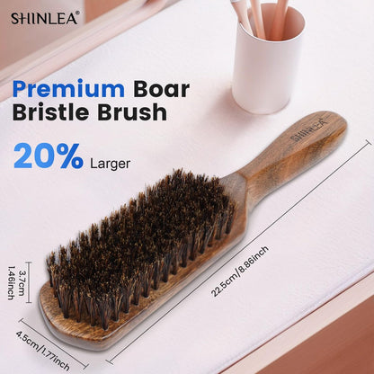 SHINLEA Boar Bristle Hair Brush for Men – Wooden Handle Beard Brush for Grooming & Softening Facial Hair, Slick Back Hair Brush for Thick & Fine Hair, Great Gift Avelisse