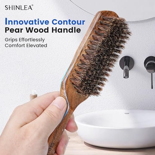 SHINLEA Boar Bristle Hair Brush for Men – Wooden Handle Beard Brush for Grooming & Softening Facial Hair, Slick Back Hair Brush for Thick & Fine Hair, Great Gift Avelisse