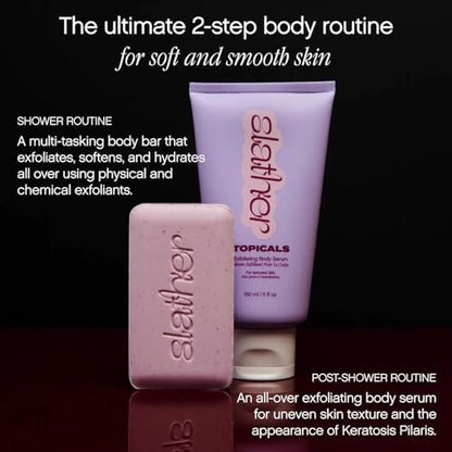 Slather Exfoliating & Smoothing Bar (2 Pack) – Retinol Body Bar for KP, Dry & Textured Skin – Hydrating, Smoothing, Gentle Exfoliation – Safe for Sensitive Skin – Light Lavender Scent Avelisse