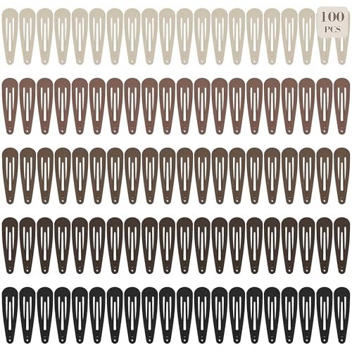 100Pcs Snap Hair Clips - No-Slip Metal Hair Barrettes for Women & Girls, Matte 5 Colors, 2 x 0.55 Inch - görsel 4