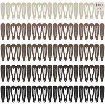 100Pcs Snap Hair Clips - No-Slip Metal Hair Barrettes for Women & Girls, Matte 5 Colors, 2 x 0.55 Inch