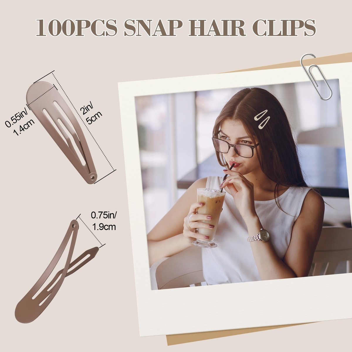 100Pcs Snap Hair Clips - No-Slip Metal Hair Barrettes for Women & Girls, Matte 5 Colors, 2 x 0.55 Inch - görsel 5