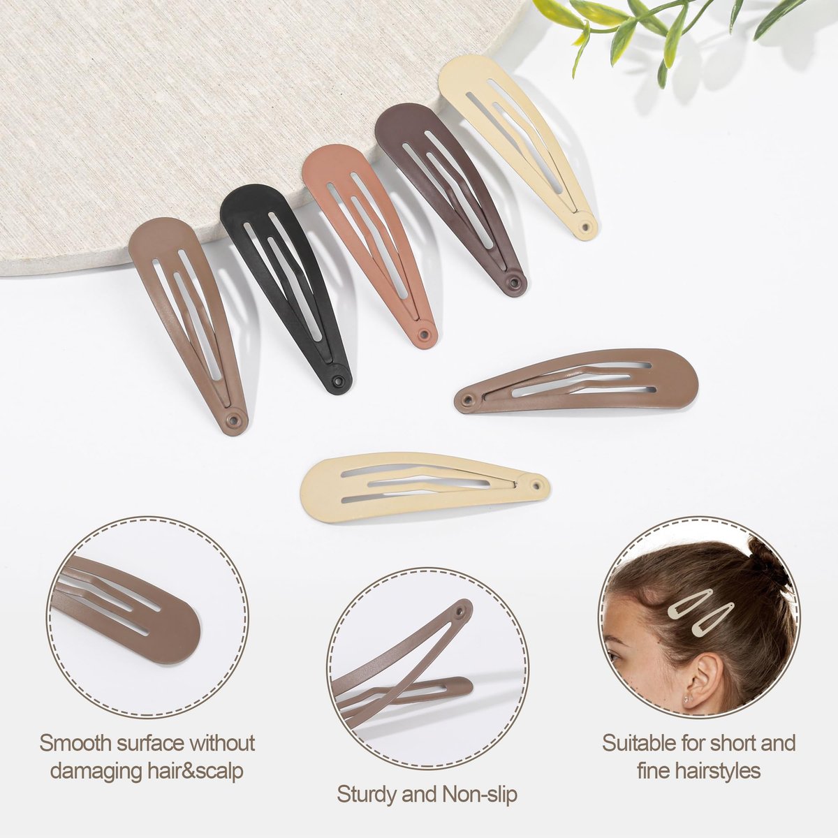 100Pcs Snap Hair Clips - No-Slip Metal Hair Barrettes for Women & Girls, Matte 5 Colors, 2 x 0.55 Inch - görsel 7