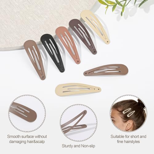 100Pcs Snap Hair Clips - No-Slip Metal Hair Barrettes for Women & Girls, Matte 5 Colors, 2 x 0.55 Inch - görsel 8
