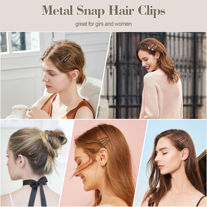 100Pcs Snap Hair Clips - No-Slip Metal Hair Barrettes for Women & Girls, Matte 5 Colors, 2 x 0.55 Inch