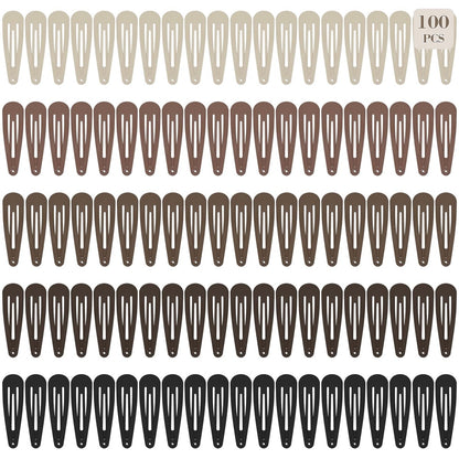 100Pcs Snap Hair Clips - No-Slip Metal Hair Barrettes for Women & Girls, Matte 5 Colors, 2 x 0.55 Inch
