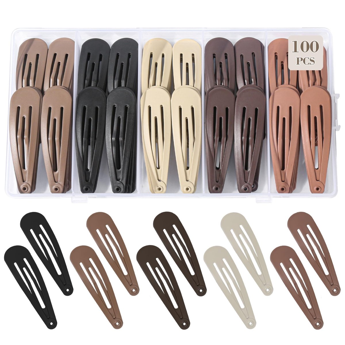 100Pcs Snap Hair Clips - No-Slip Metal Hair Barrettes for Women & Girls, Matte 5 Colors, 2 x 0.55 Inch - görsel 1