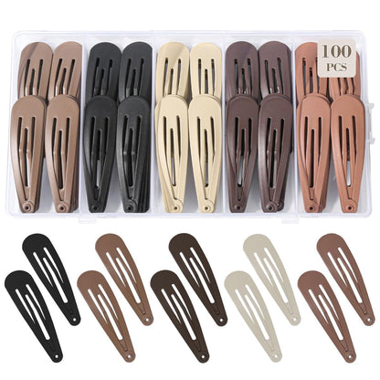 100Pcs Snap Hair Clips - No-Slip Metal Hair Barrettes for Women & Girls, Matte 5 Colors, 2 x 0.55 Inch