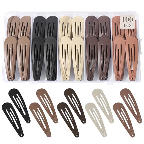100Pcs Snap Hair Clips - No-Slip Metal Hair Barrettes for Women & Girls, Matte 5 Colors, 2 x 0.55 Inch - görsel 2