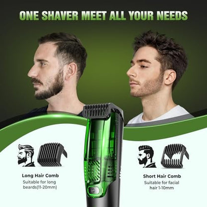 Beard Trimmer for Men: All-in-One Vacuum Mustache Trimmer with Precision Dial, 20 Length Settings, USB-C Rechargeable, Waterproof Wet/Dry Clipper Avelisse